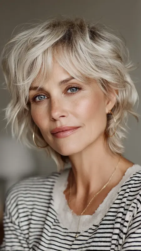 Textured Crop with Side Bangs - Haircuts for women over 50 with bangs