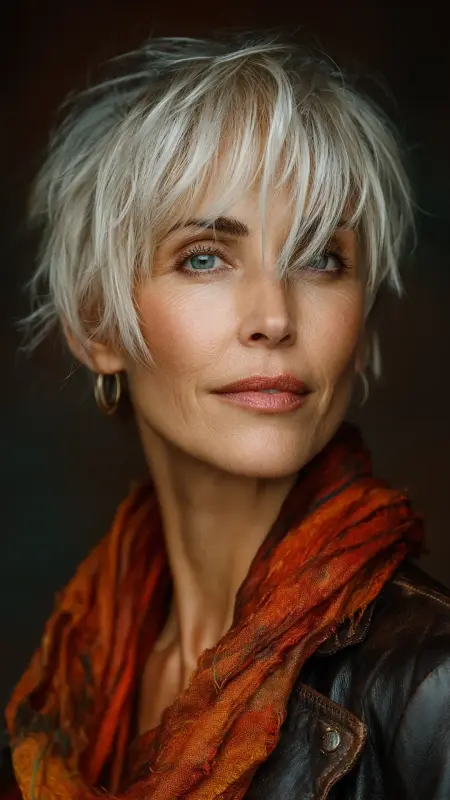 Textured Crop with Side Bangs - Short Layered Hairstyles For Older Women