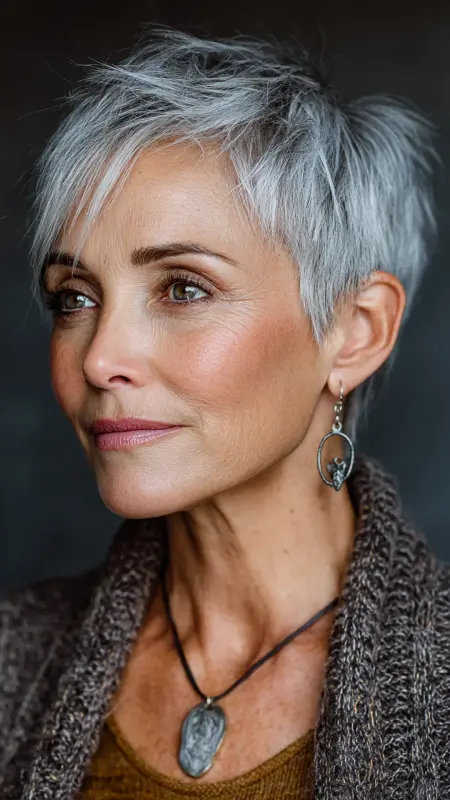 Textured Cropped Cut - gray hair styles for women over 50