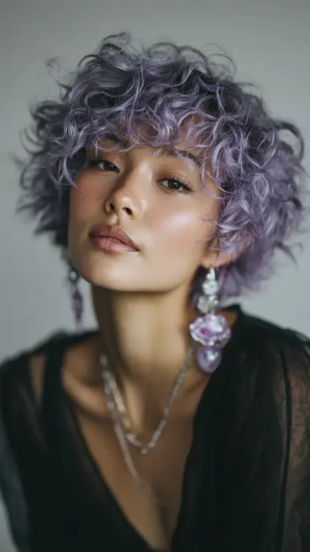 Textured Curly Pixie with Baby Bangs - Short curly pixie haircuts