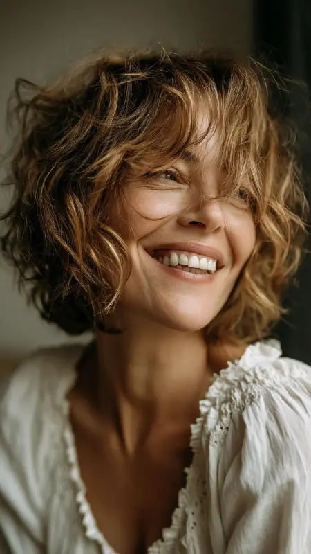 Textured Layered Cut with Messy Waves - Medium length hair with layers over 60 older women
