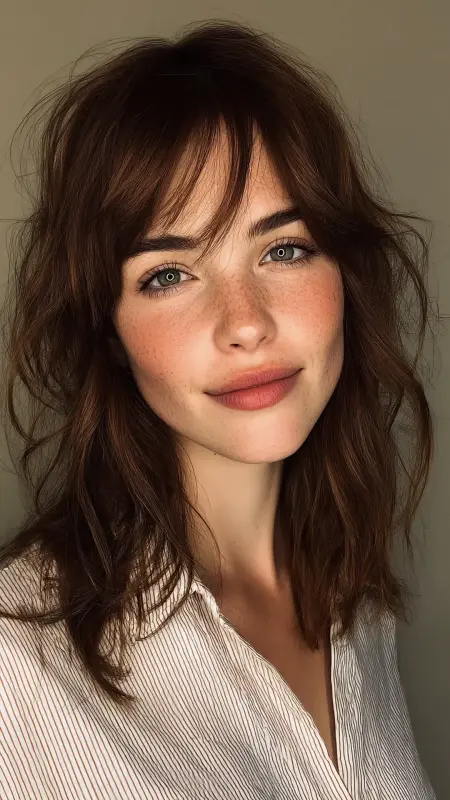 Textured Lob with Curtain Bangs - Face framing curtain bangs