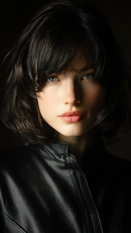 Textured Lob with Curtain Bangs - long curtain bangs round face