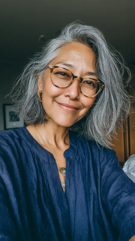 Textured Lob with Sliced Layers and Center Part - Shoulder Length Hairstyles For Women Over 60