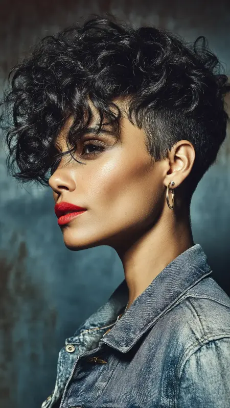 Textured Pixie with Shaved Nape - Short pixie haircuts for curly hair