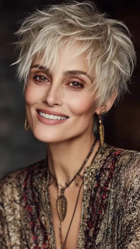 Textured Pixie with Side-Swept Bangs - Sassy hair older women