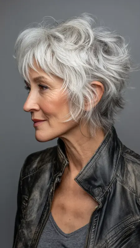 Textured Shag - Short white hair for older women