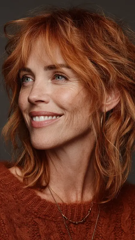 Textured Shag with Curtain Bangs - Shoulder Length Haircuts For Women Over 60