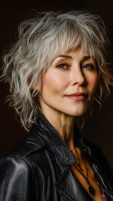 Textured Shag with Wispy Bangs - Medium length hair with layers over 60 older women