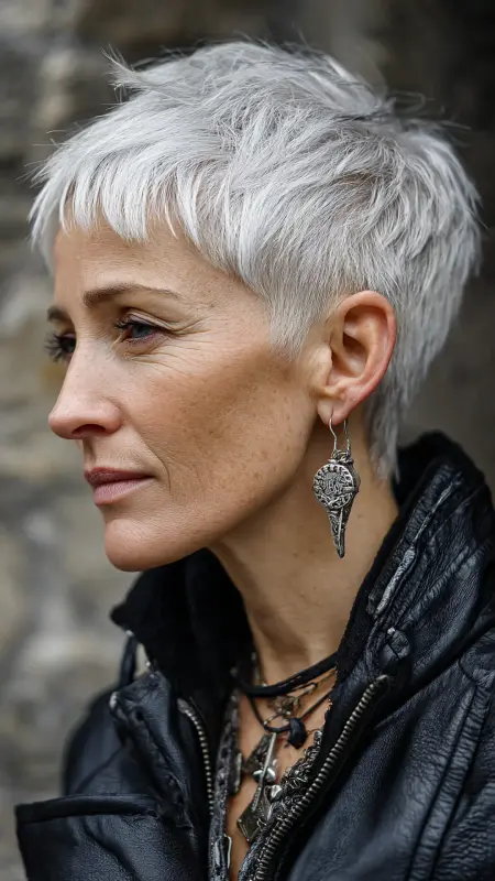 Textured Short Cut with Mini Fringe - Short Layered Hairstyles For Older Women