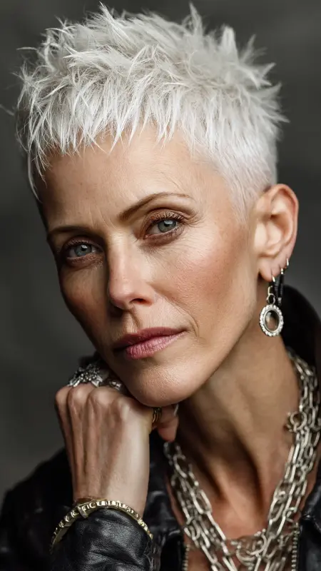 Textured Undercut Pixie - Short white hair for older women