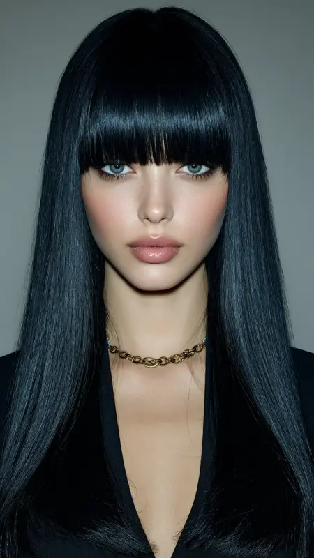 The Glossy Blunt Bangs and Long Hair - Sophisticated haircut