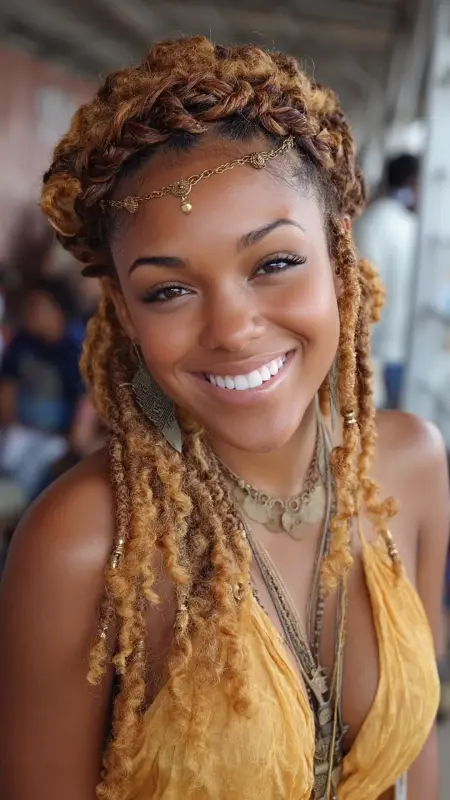 Toffee Blonde Braided Crown on Natural Curls - Hair color for college students
