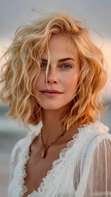 Tousled Bob with Beachy Waves - bob hair styles for women over 50