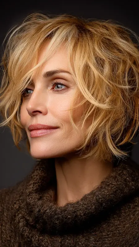 Tousled Bob with Side Swept Layers - bob haircuts for women over 60 with fine hair