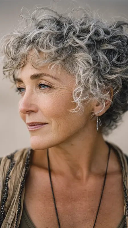 Tousled Curly Pixie - Short pixie hairstyles for older women