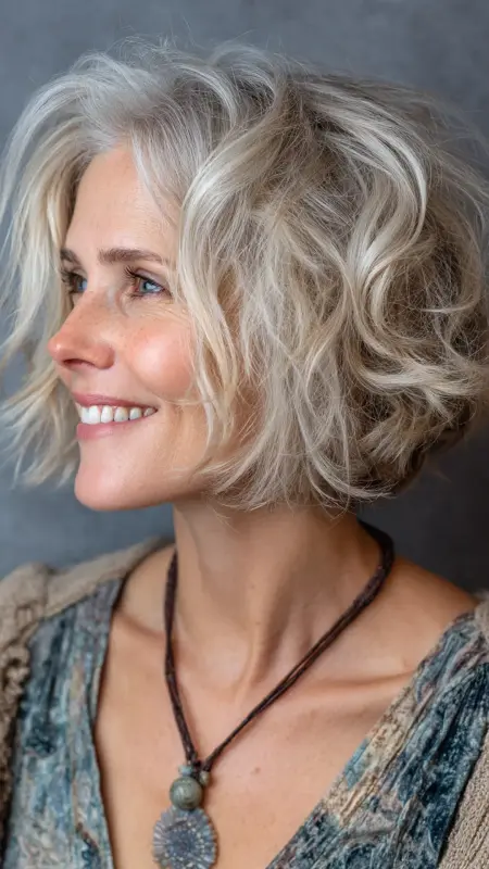 Tousled Ear-Length Bob - Short hairstyles for women over 60 with wavy hair