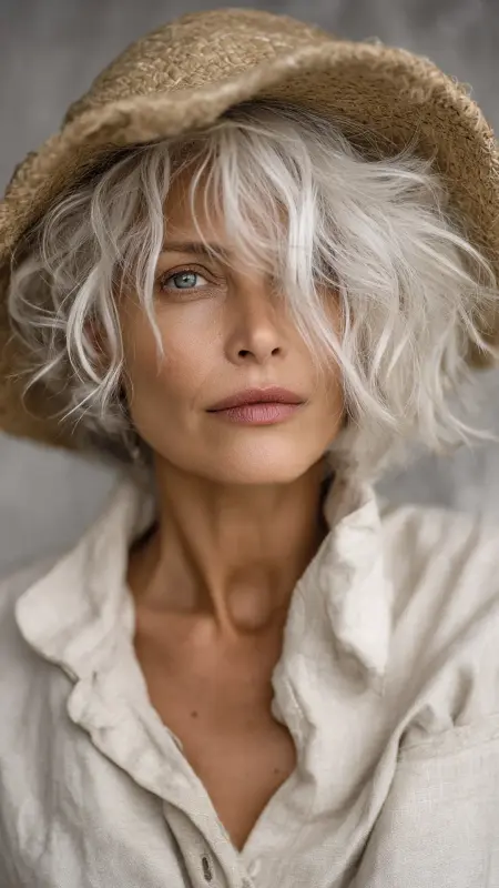 Tousled Lob Long Bob - Short white hair for older women