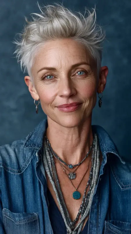 Tousled Pixie with Volume - Short white hair for older women