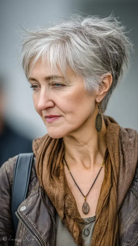 Tousled Shaggy Pixie with Bangs - hairstyles for women over 70 with bangs