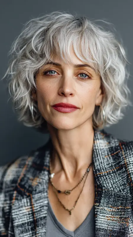 Tousled Short Bob with Bangs - Hairstyles For Women Over 50 With Thinning Hair