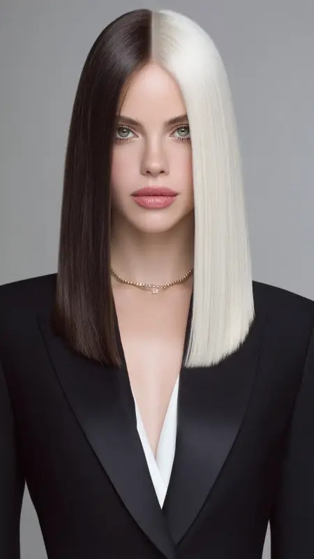 Ultra Sleek Middle Part - Espresso White Blonde - Two hair colors split