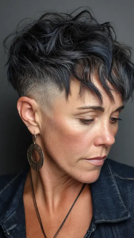 Undercut Pixie with Choppy Bangs - Undercut pixie haircut for older women