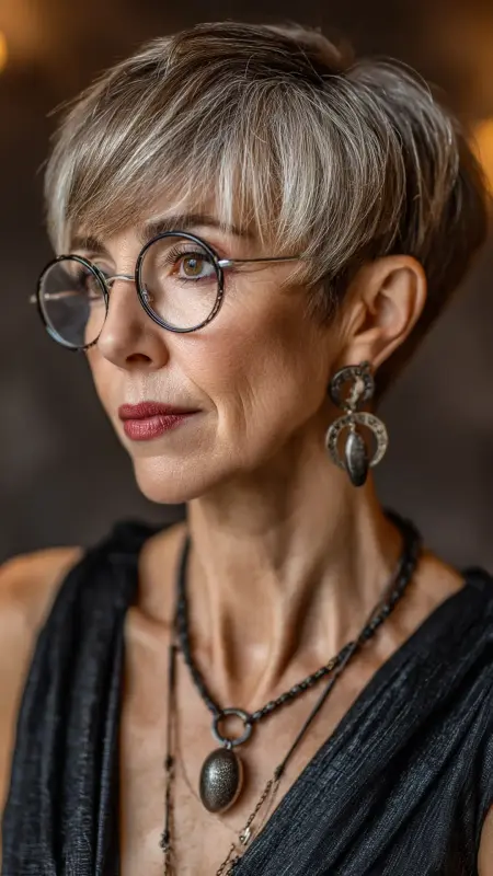 Undercut Pixie with Long Fringe - Undercut pixie haircut for older women