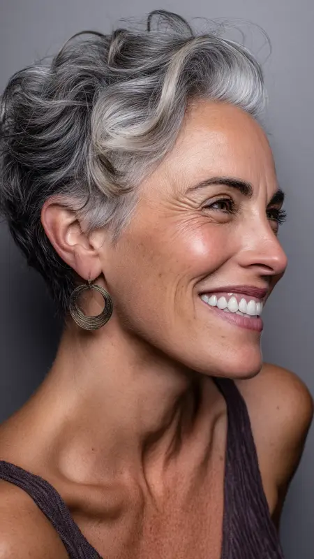 Undercut Pixie with Soft Waves - Undercut pixie haircut for older women
