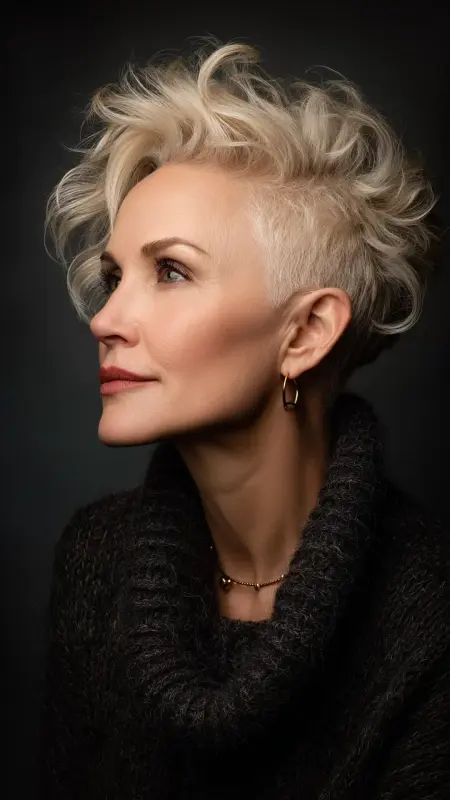 Undercut Pixie with Voluminous Crown - Undercut pixie haircut for older women