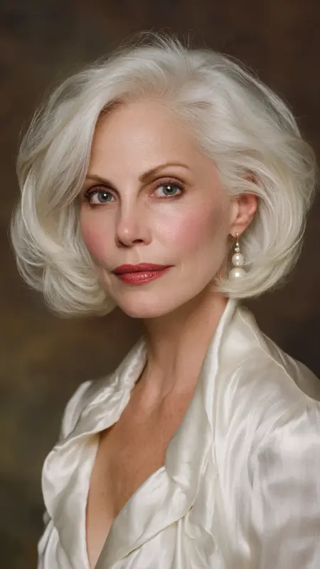Voluminous Blowout Bob - Short white hair for older women