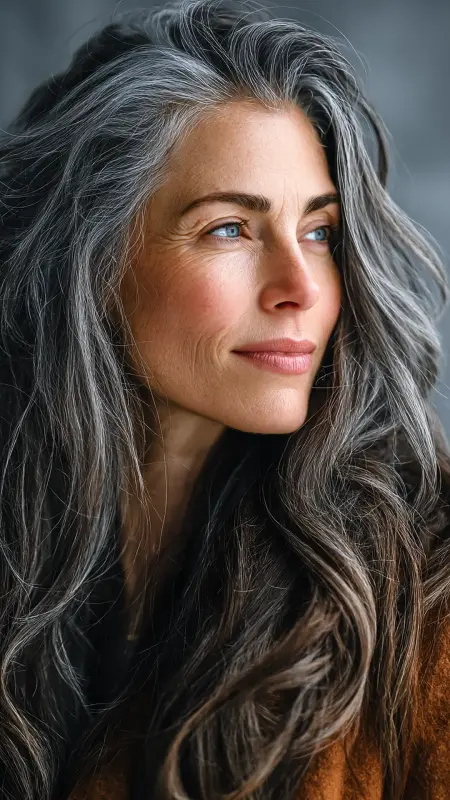 Voluminous Crown Layers - gray hair styles for women over 50