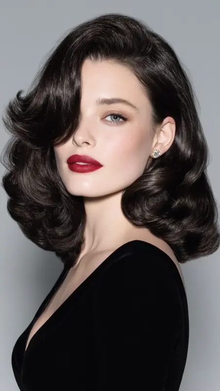 Voluminous Shoulder-Length Blowout - Shoulder length haircut for round faces