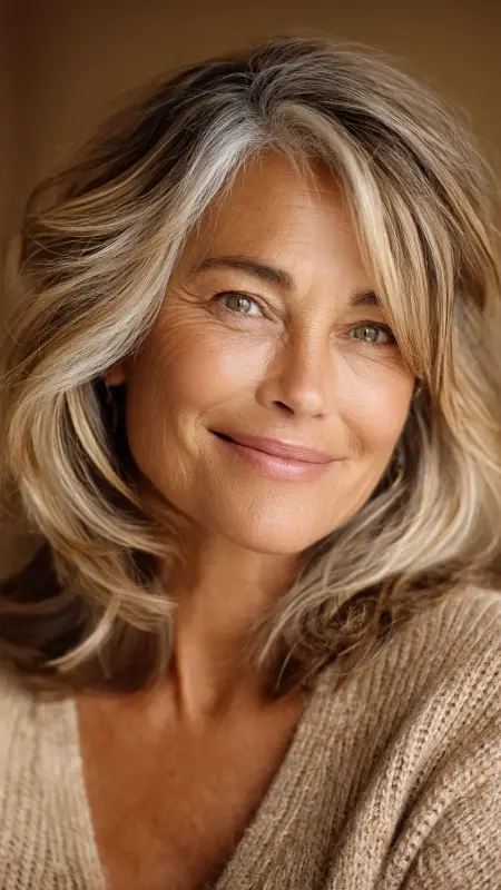 Warm Caramel Highlights on Shoulder-Length Layers - hair color ideas for women over 70