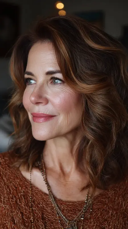 Warm Copper Highlights on Brown Base - Hair color ideas for women over 50
