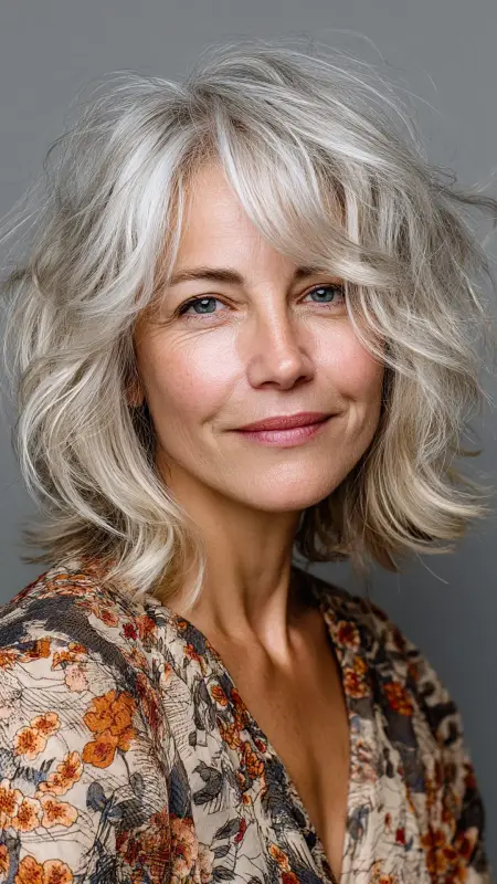 Wavy Bob with Long Side Bangs - hairstyles for women over 70 with bangs