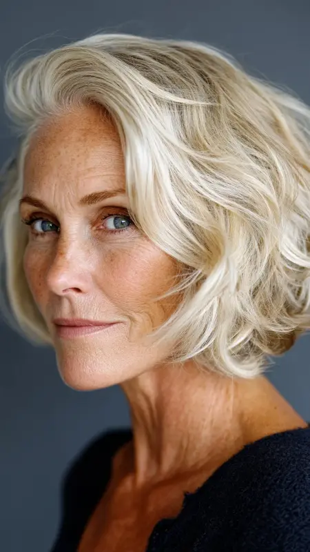 Wavy Bob with Side Bangs - bob haircuts for women over 60 with fine hair