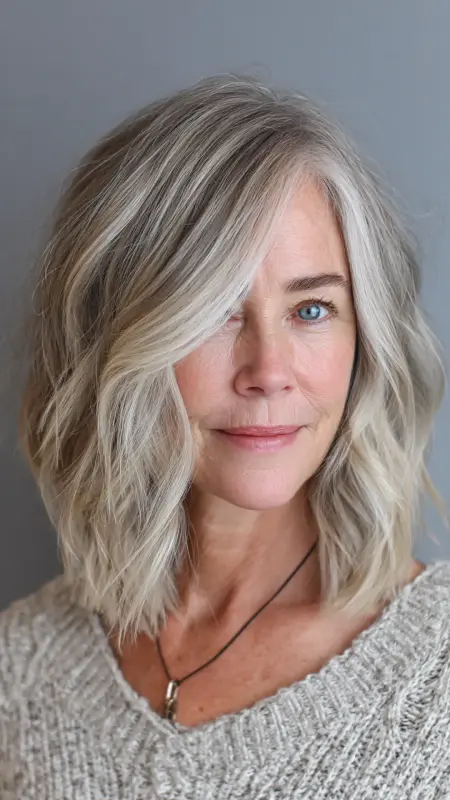 Wavy Lob with Face-Framing Layers - Shoulder Length Haircuts For Women Over 60