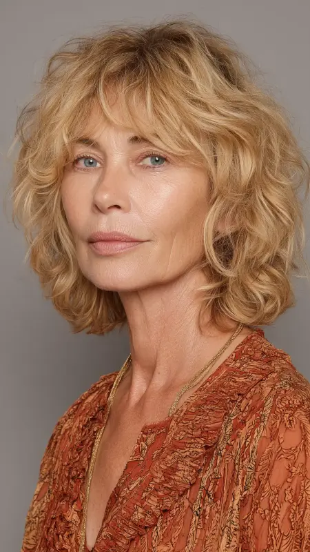 Wavy Lob with Side Swept Bangs - Hairstyles for women over 70 with fine hair