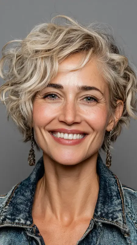 Wavy Pixie with Side Part - Pixie Cut Hairstyles For Older Women