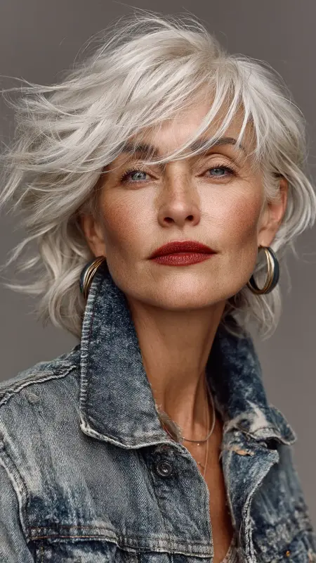 Wispy Layered Cut - Short white hair for older women
